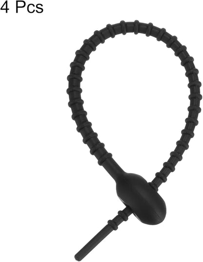 MECCANIXITY 4 Pack Silicone Cable Ties 7 Inch Reusable Zip Ties Twist Ties Elastic Wire Tie Cord Organizer for Bag Clip Cord Management, Black