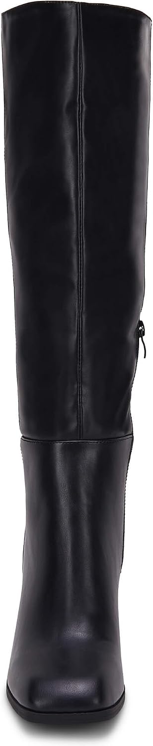 Womens Knee High Boots Chunky Block Heels Square Toe Side Zipper Faux Suede Fall Winter Comfort Boot