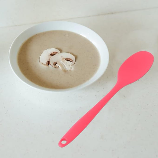 Luxshiny Long Handle Silicone Soup Spoon Non Stick Serving Spoons for Boys and Girls Adults Soup Noodles Milk Powder Dishwasher Safe Set of 2