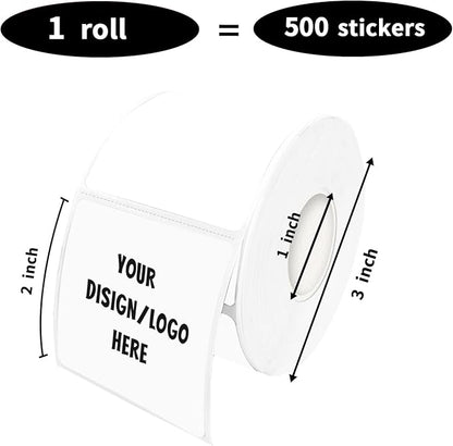 2"x2" White Square Thermal Label Stickers, Self-Adhesive Square Direct Thermal Labels,500 Sheets with Perforation Line in ROLL