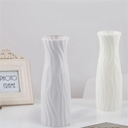 Plastic Flower Vase Imitation Ceramic Solid Color Flower Arrangement Container Living Room Decoration(White 1pc)