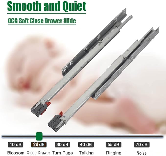 OCG Undermount Drawer Slides 21 inch (1 Pair), Full Extension Soft Close Concealed Drawer Runners, Come W Mounting Screws and Brackets, 1 Pair