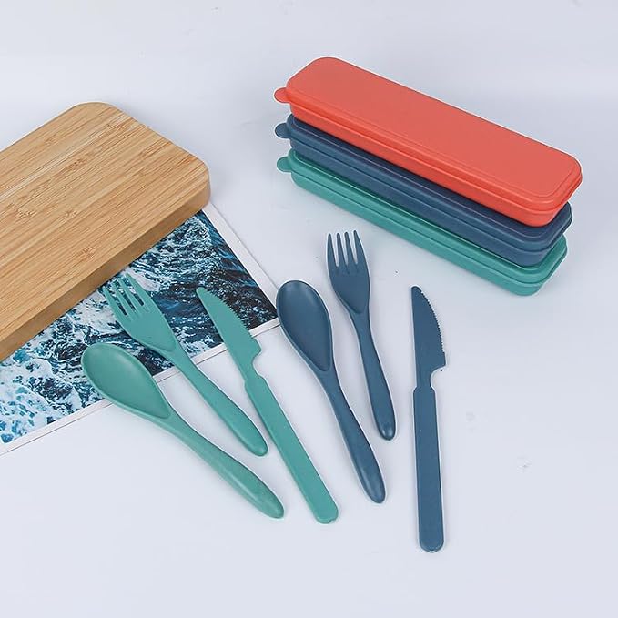 Portable Travel Cutlery Set, Reusable Knife Fork Spoon Cutlery for Travel Picnic Camping or Daily Use (red)