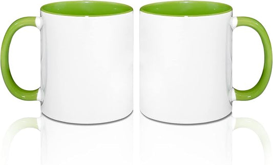MR.R 11oz Sublimation Blank Coffee Mugs,Cup Blank White Mug Cup with Green Color Mug Inner and Handle,Set of 2