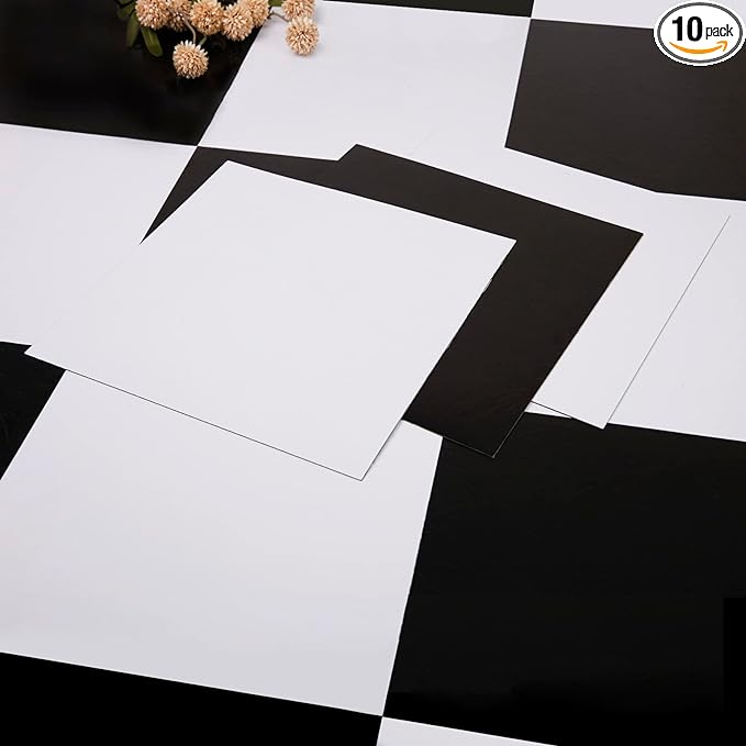 Vinyl Flooring Peel and Stick Floor TileCoverings 12in12in Easy to Install and Waterproof for Bathroom and Kitchen (10 PCS, Black and White)