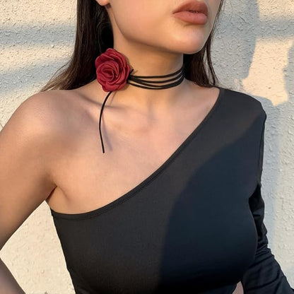 3PCS Flower Choker Necklace for Women Rose Necklace Adjustable Lace up Design Handmade Velvet Rose Choker Jewelry for Party Bride Wedding Party Summer Necklaces