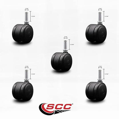 2 Inch Floor Safe Office Chair Wheels - Black Non-Marking Thermoplastic Rubber Twin Wheels - 716 Inch by 1-716 Inch Grip Ring Stems - 375 lbs. Total Capacity - Set of 5 - Service Caster Brand