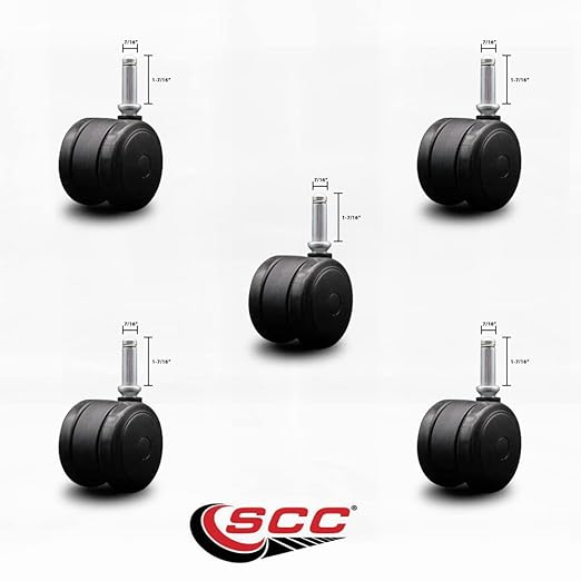 2 Inch Floor Safe Office Chair Wheels - Black Non-Marking Thermoplastic Rubber Twin Wheels - 716 Inch by 1-716 Inch Grip Ring Stems - 375 lbs. Total Capacity - Set of 5 - Service Caster Brand