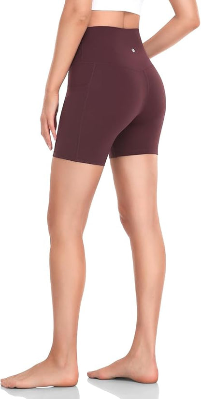 HeyNuts EssentialWorkout Pro Biker Shorts with Side Pockets for Women, High Waisted Compression Yoga Shorts 4'' 6'' 8''