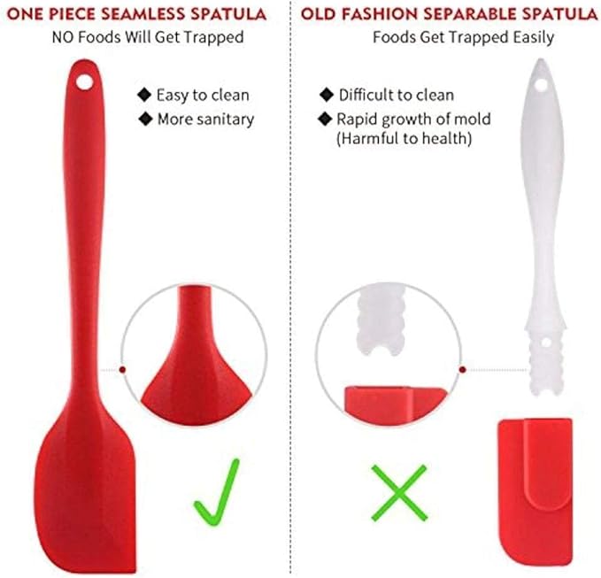 YAKOLAK Premium Silicone Non-Stick Heat Resistant Spatulas with Steel Core Kitchen Utensils Non-Stick for Cooking, Baking and Mixing, 9 Inch Red