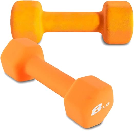 8LB Set of 2 Hex Dumbbells Rubber Coated Cast Iron Hex Black Dumbbell Free Weights for Exercises Neoprene Dumbbell Hand Weights Anti-Slip Anti-roll Hex Shape Colorful 8Lbs Pair