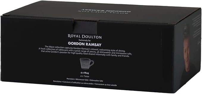 Royal Doulton Exclusively for Gordon Ramsay Maze Light Grey Mug, Set of 4, 13.5 oz
