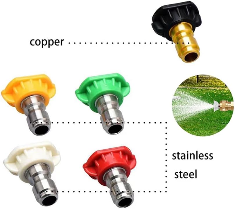 4 Pack Pressure Washer Nozzle Tips Multiple Degrees, 1/4 INCH (2.5 GPM), Power Washer Nozzle Tips, Pressure Washing Tips Set, Pressure Washer Head Rated Up to 4500 PSI Power Washer Tips. (Missing black nozzle)