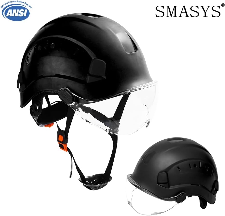 SMASYS Safety Hard Hat ABS Helmet Adjustable with Visor 6-Point Suspension Perfect for Construction and Climbing