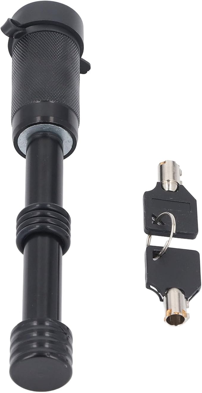 Trailer Hitch Lock with Key, 58 Diameter 4in Length, Press Lock Pin for Class III IV 2 Inch 2-12 Inch Receiver, Zinc Alloy, Weatherproof Design, Trailer Hitch Lock Set
