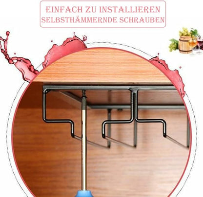 Wine Glass Rack - Under Cabinet Stemware Wine Glass Holder Glasses Storage Hanger 2 Pack Metal Organizer for Bar Kitchen 4 Rows Black