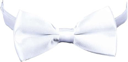 Polytree Men's Classic Pre-tied Bowtie Plain Polyester Bow Ties - White