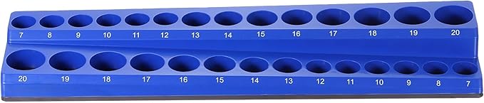 HARFINGTON Magnetic Socket Organizer 38" Drive Metric Socket Holder Tray Socket Storage Rack Holds 30 Standard and Deep Size Sockets, Blue