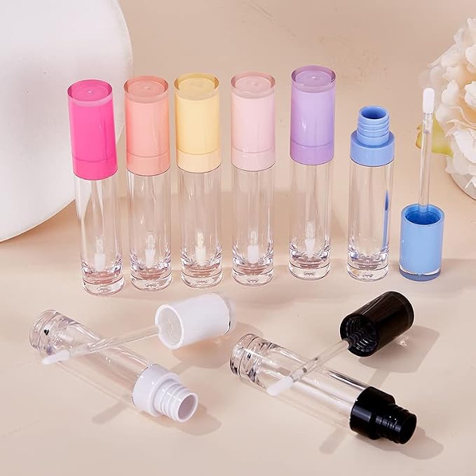 COSIDEA 6 pcs Empty 8ml Lip Gloss Tubes with clear Wand?Round Rose Pink Lipgloss Containers?DIY cosmetic packing Container Bulk Wholesale
