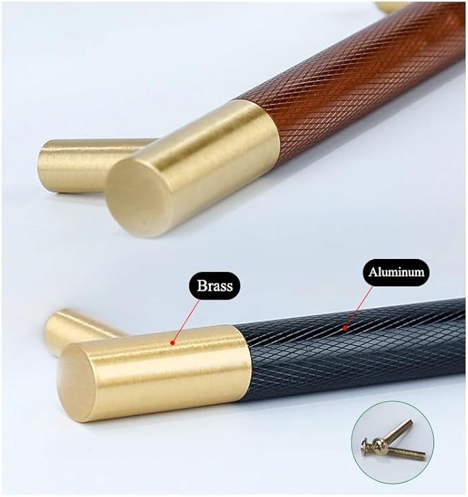 1pc Knurled Textured Brass Auminum Alloy Kitchen Cabinet Knobs Handles Black Drawer Pulls T Bar Handle(Blackpull 128mm)