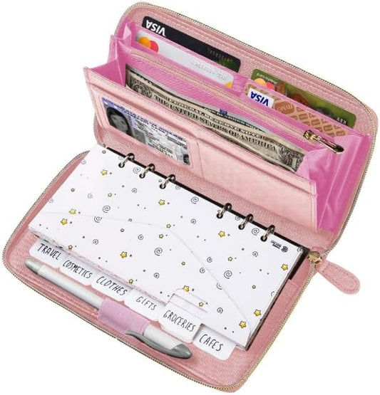 Cash Envelope Wallet All in One Budget System with 12x Tabbed Cash Envelopes, 12x Monthly Budget Cards,1x Yearly budget planner sheet Complete Money Organizer Set for Cash RFID Protection