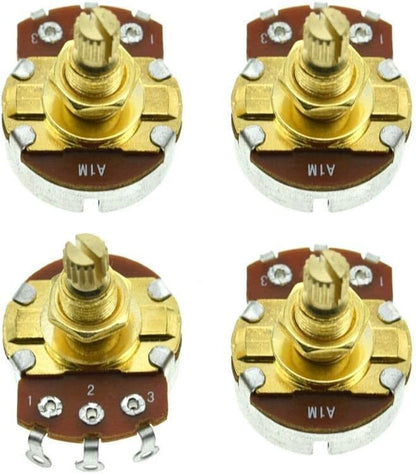 Dopro 4-Pack Full Size 24mm Base Metric Guitar Bass Pots with 18mm Brass Shaft Audio Taper Potentiometers A250K
