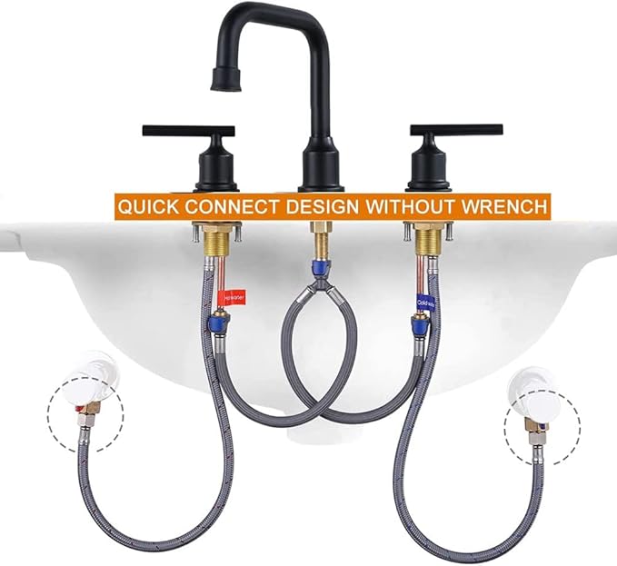 Replacement Part Quick Connect Hose for Bathtub Tub Filler Bathroom 3 Hole Sink Basin Vanity Widespread Double Handle Faucet Water Faucet Lock Faucet Supply Lines,Black