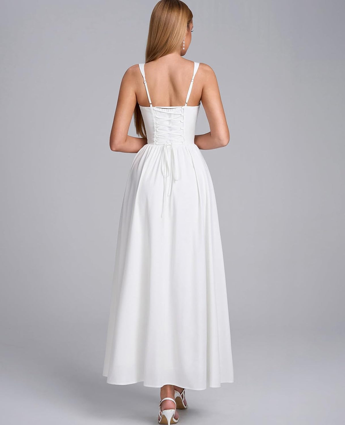 GLNEGE Womens Corset Midi Dress Spring Wedding Guest A-line Flowy Dresses Lace Up Summer Tea Party Long Sundress for 2026 .