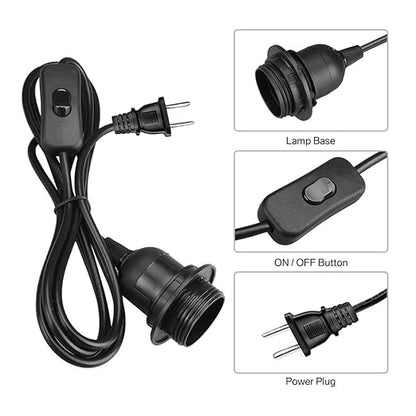Plug in Hanging Light Cord Kit - 16Ft Pendant Light Plug in Lamp Kit, E26/E27 Bulb Socket Lantern Extension Cord with On/Off Switch, Socket Rings, Black
