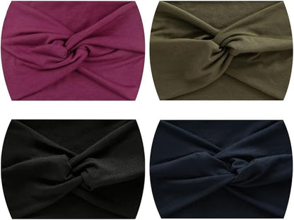 4 Pcs Twist Knotted Headbands Non Slip Stretch Head Bands Stretchy Hair Bands Yoga Workout Hairbands Wide Twisted Head Wraps Elastic Hair Wraps Cute Plain Headwraps Multicolor 2