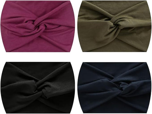 4 Pcs Twist Knotted Headbands Non Slip Stretch Head Bands Stretchy Hair Bands Yoga Workout Hairbands Wide Twisted Head Wraps Elastic Hair Wraps Cute Plain Headwraps Multicolor 2