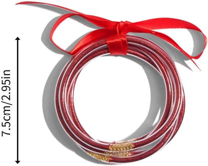 MJartoria Bundle Glitter Jelly Bangles Bracelets Set Glitter Filled Jelly Silicone Bracelets for Women Girls (Red)