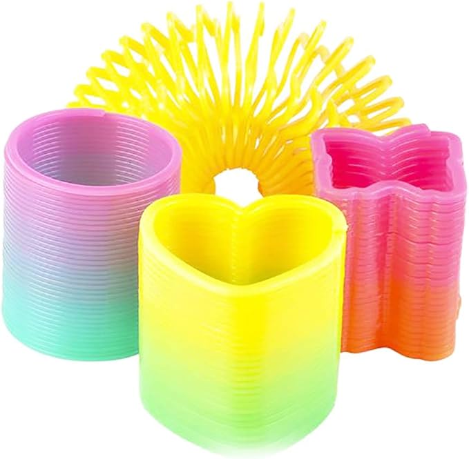 The Dreidel Company Rainbow Coil Spring Assortment, Heart, Star, Butterfly, Circle Shaped Coils, Party Favor for Kids, 1.4" (35mm) (12-Pack)