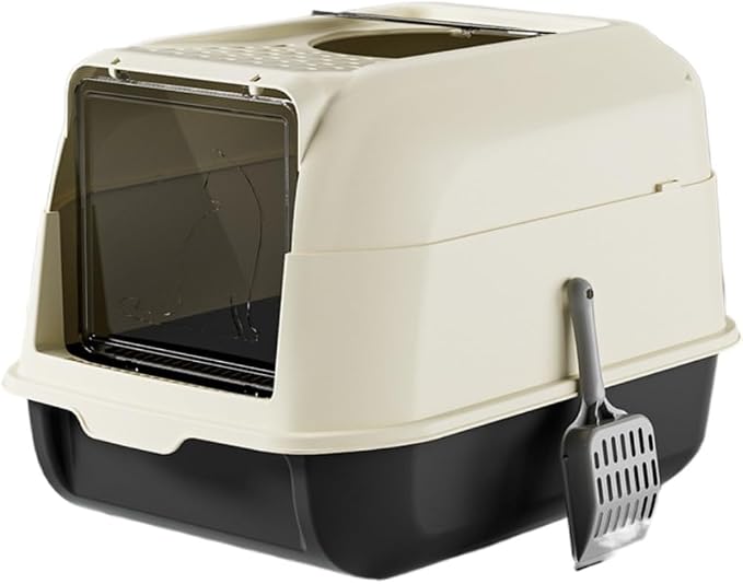 Fully Enclosed Cat Litter Box with Lid - Splash-Proof and Leak-Proof, High Edges, Odorless Design, Easy Installation and Cleaning (Black)