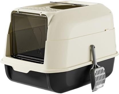 Fully Enclosed Cat Litter Box with Lid - Splash-Proof and Leak-Proof, High Edges, Odorless Design, Easy Installation and Cleaning (Black)