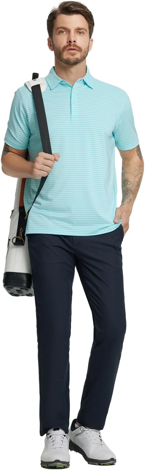 Rouen Golf Shirts for Men Moisture Wicking Lightweight Dry fit Performance Sports Stripe Collared Golf Polo Shirts for Men