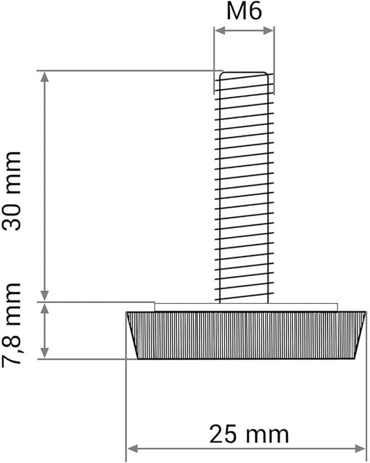 (Pack of 4) Furniture Leveling Feet 14" x 1-316" (M6 x 30 mm), Adjustable Round Legs 6364" (25 mm) Diameter, 14" (M6) Thread Leveler Foot