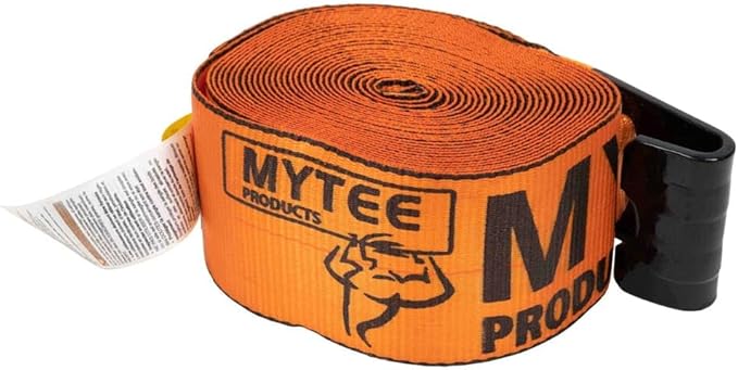 Mytee Products Winch Straps 4" x 30' - High Abrasion Orange Heavy Duty Tie Down wFlat Hook Extreme WLL 6670 lbs  4 Inch Cargo Control for Flatbed Truck Utility Trailer