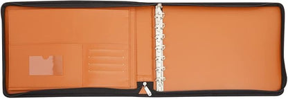7-Ring Business Check Binder with Zipper for Checkbooks Organization, Brown Zippered Portfolio Organizer, Professional PU Leather Folder Holder for Documents, Cards (15 x 11 x 0.01 inches)