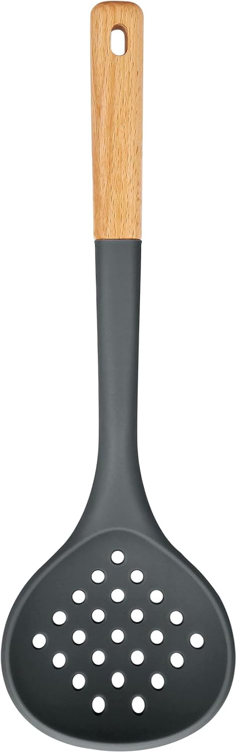 Kitchen Ladle Strainer, Large Slotted Spoon with High Heat Resistant BPA Free, Non Stick Cooking Skimmers For Draining & Frying, 13.2inch (brown)