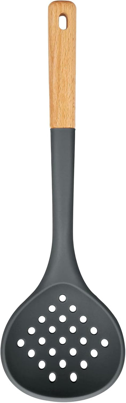 Kitchen Ladle Strainer, Large Slotted Spoon with High Heat Resistant BPA Free, Non Stick Cooking Skimmers For Draining & Frying, 13.2inch (brown)