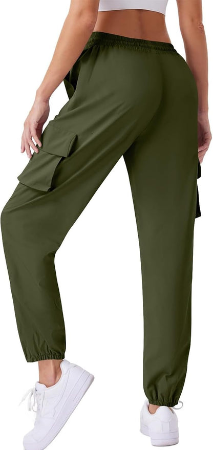 Army Green, OPHPY Hiking Pants Women Lightweight Quick Dry Cargo Pants High Waist Outdoor Travel Athletic Jogger Sweatpants with 4 Pockets