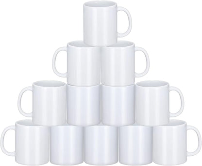 Sublimation Mugs, 12Pcs Coffee Mugs Blank White Ceramic Coffee Mug Set Sublimation Cups 11 oz Christmas Coffee Mug for Hot Chocolate Latte Tea Milk DIY Products