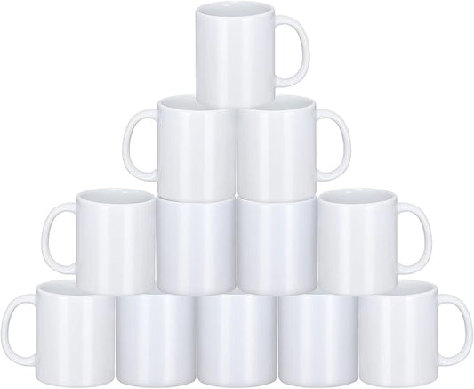 Sublimation Mugs, 12Pcs Coffee Mugs Blank White Ceramic Coffee Mug Set Sublimation Cups 11 oz Christmas Coffee Mug for Hot Chocolate Latte Tea Milk DIY Products