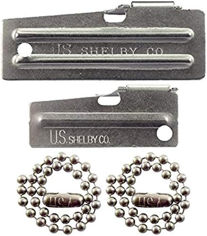 P-38 Can Opener  P-51 Can Opener with Chains, US Shelby, Stainless Steel openers Stamped with US Shelby Co.