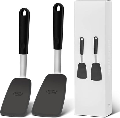 Unicook Upgraded Silicone Spatula, Flexible Egg Turner, 600F Heat Resistant Silicone Handle, Kitchen Cooking Utensils, Ideal for Flipping Eggs, Pancake, Burgers, Crepes and More, Small and Medium