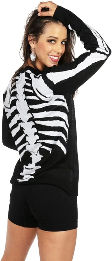 Tipsy Elves Skeleton Crew Sweater Black White Halloween Pullover for Men