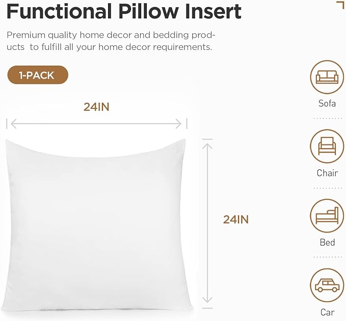 Acanva Decorative Square Throw Pillow Inserts Hypoallergenic Form Stuffer Cushion Sham Filler, 1 Count (Pack of 1), White