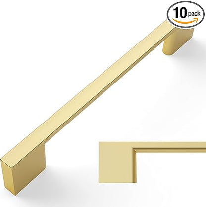 Amerdeco 10 Pack Brushed Gold Cabinet Pulls 5 Inch(128MM) Hole Centers Kitchen Cabinet Handles Cabinet Hardware Kitchen Handles for Cabinets Cupboard Handles Drawer Pulls ZH0060