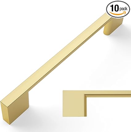 Amerdeco 10 Pack Brushed Gold Cabinet Pulls 5 Inch(128MM) Hole Centers Kitchen Cabinet Handles Cabinet Hardware Kitchen Handles for Cabinets Cupboard Handles Drawer Pulls ZH0060